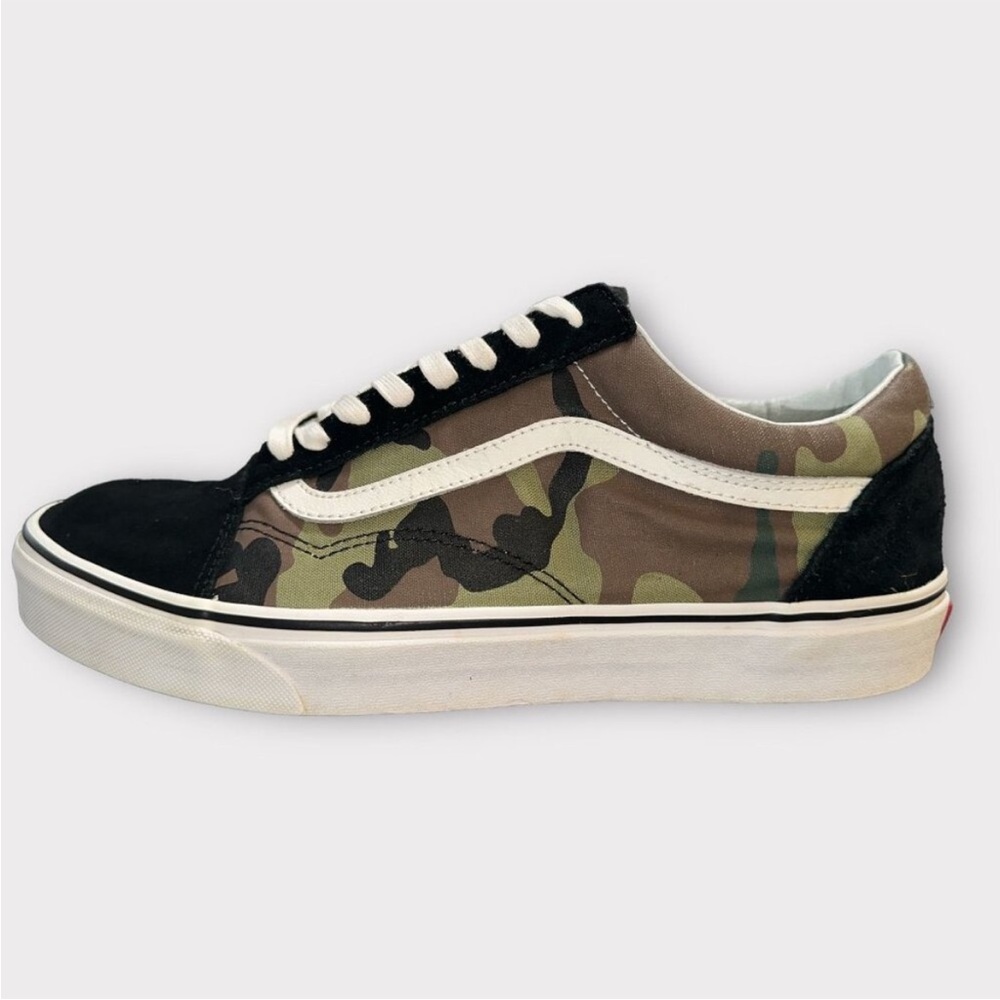 Vans Old Skool Shoe Green Woodland Camo Black Suede Skate Sneaker - Women’s 10